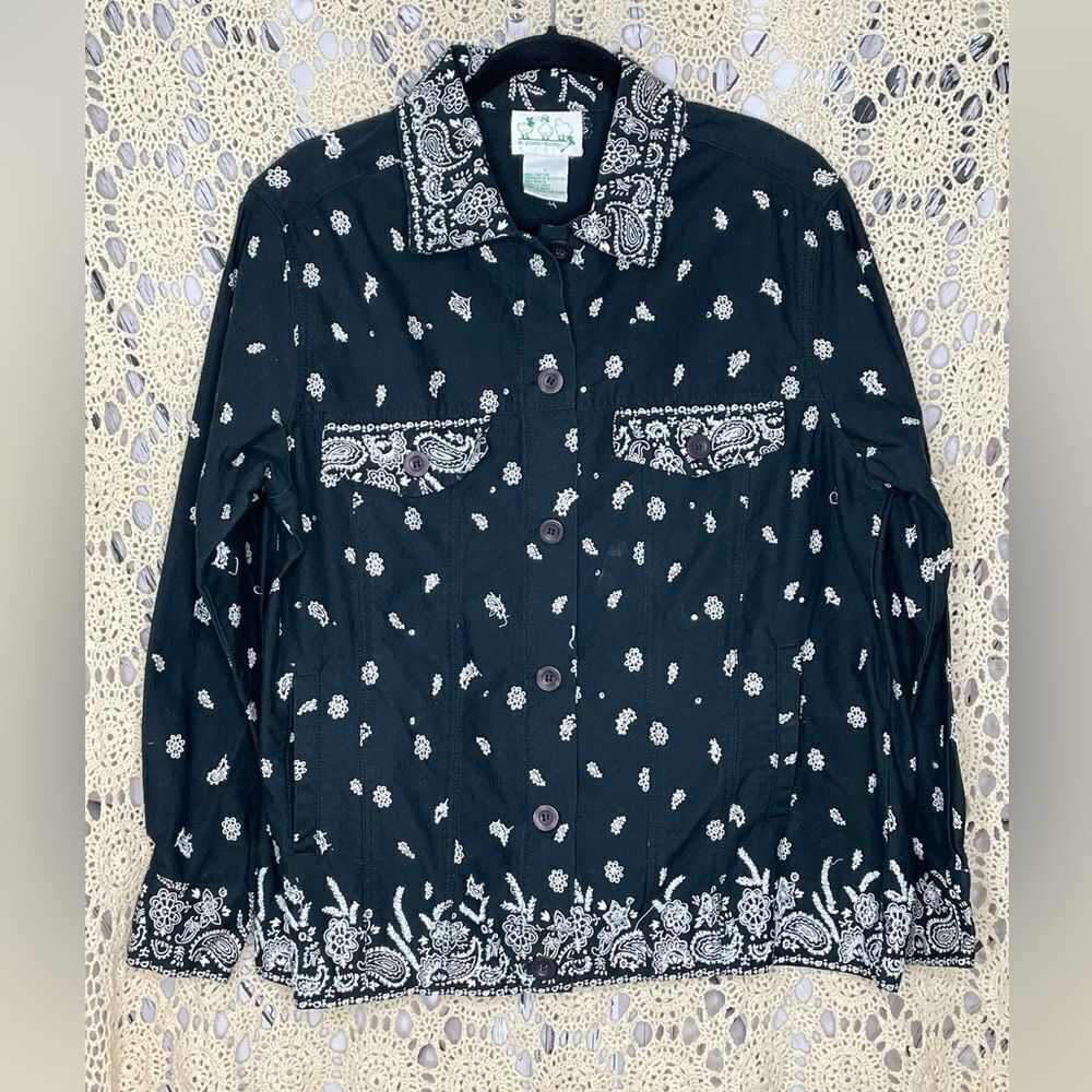 Quaker Factory Black Bandana Denim Jacket L